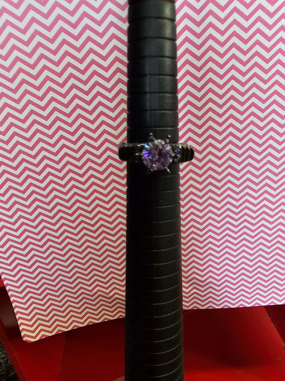 Black Gunmetal Gothic Engagement Ring with Purple Cubic Zirconia